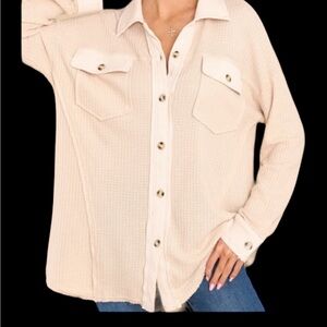 Bagatelle Collection waffle knit 100% soft cotton Shacket big pockets‎ & buttons